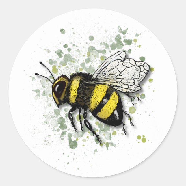 Sticker Rond Big Beautiful Bumble BEE, Digital Drawing (Devant)