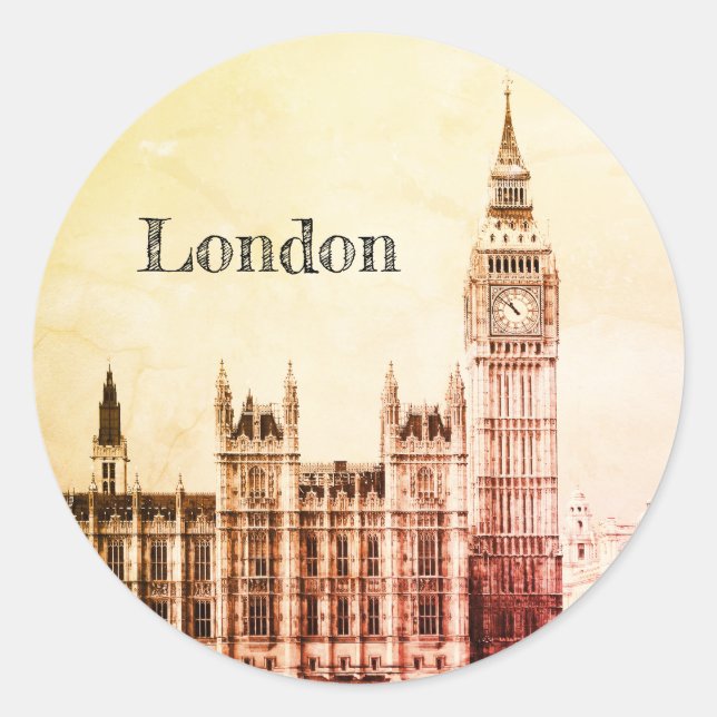 Sticker Rond Big Ben Horloge & Londres, Westminster / Royaume-U (Devant)