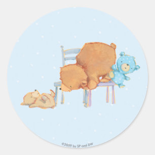 Sticker Rond Big Brown Bear, Calico & Flpy Partager Deux Chaise