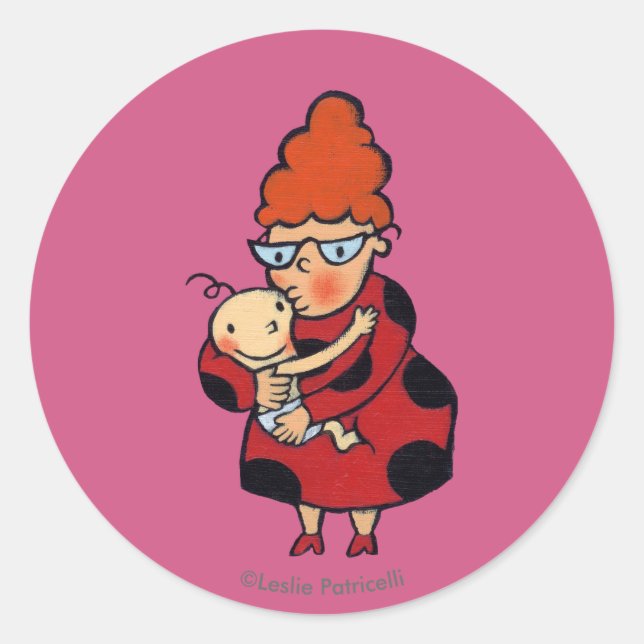 Sticker Rond Big Hello Hugs de la tante en rouge (Devant)