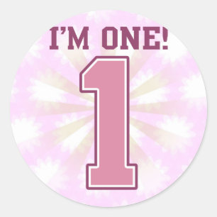 Sticker Rond Big Pink Numéro Un, premier anniversaire de la fil