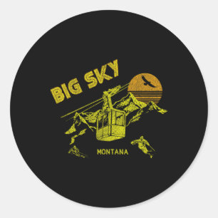 Sticker Rond Big Sky Montana Débardeur de Ski Rétro Détresse