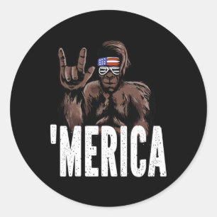 Sticker Rond Bigfoot 4 juillet Fête de l'Indépendance américain
