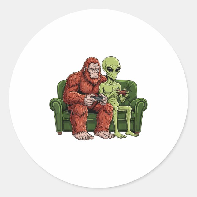 Sticker Rond Bigfoot Alien Video Games Gaming Sasquatch Ufo Men (Devant)