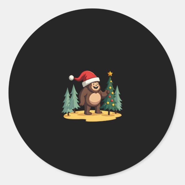 Sticker Rond Bigfoot Arbre de Noël Santa Hat (1) (Devant)