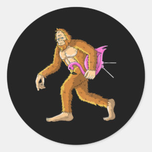 Sticker Rond Bigfoot avec Flamant rose animal costume cadeau