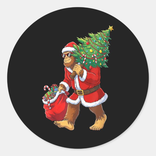 Sticker Rond Bigfoot Christmas Tree Lights Boys Men Sasquatch L (Devant)