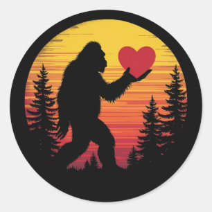 Sticker Rond Bigfoot Coeur Valentines Aimer Sasquatch coucher d