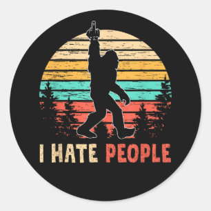 Sticker Rond Bigfoot Doigt du Milieu Je Haïs les Gens