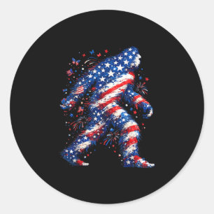 Sticker Rond Bigfoot drapeau américain sasquatch patriotique dr
