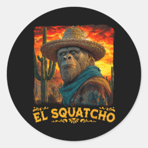 Sticker Rond Bigfoot El Squatcho Sasquatch Mexicain Cinco de