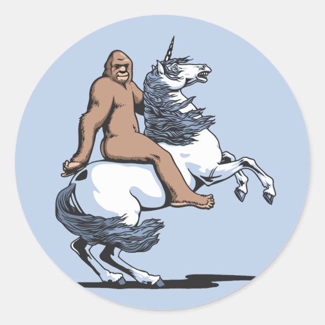 Sticker Rond Bigfoot équitation une licorne (Devant)