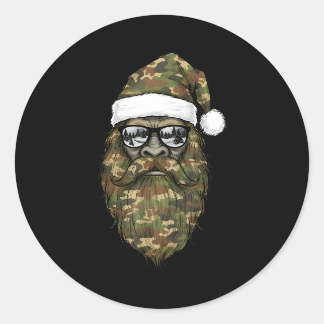 Sticker Rond Bigfoot Face Sungles Santa Christmas Camo Xmas Sas (Devant)
