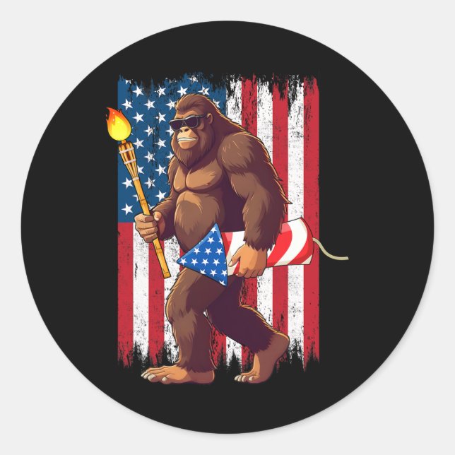 Sticker Rond Bigfoot Fireworks 4 juillet Sasquatch American U (Devant)