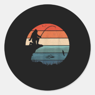 Sticker Rond Bigfoot Fishing Sasquatch Frisherman Funny Pères