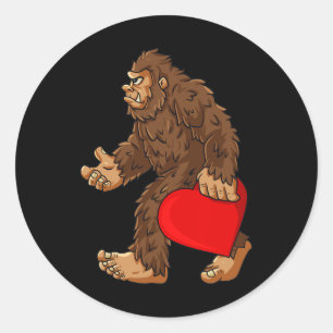 Sticker Rond Bigfoot Heart Valentine's Day Boys Girls Kids Sasq