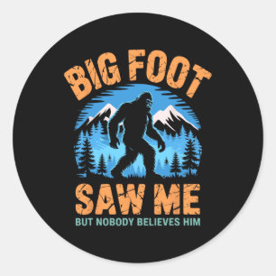 Sticker Rond Bigfoot M'a Vu Drôle Sasquatch Rétro Gros Pied Pou