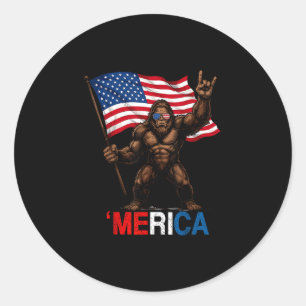 Sticker Rond Bigfoot merica rock drapeau américain patriotique