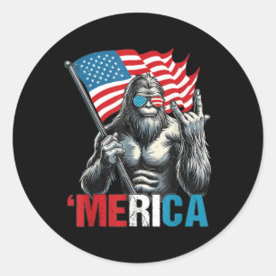 Sticker Rond Bigfoot Merica Rock Drapeau Patriotique Américain 