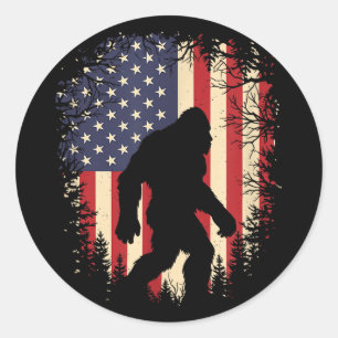 Sticker Rond Bigfoot patriotique drapeau américain sasquatchPat