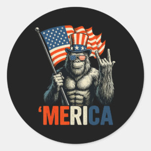 Sticker Rond Bigfoot Rock And Roll merica Usa Drapeau Américain