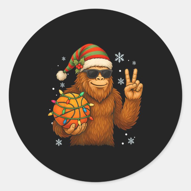 Sticker Rond Bigfoot Santa Basketball Christmas  (Devant)