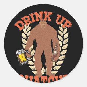 Sticker Rond Bigfoot Sasquatch Boire Bière