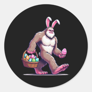 Sticker Rond Bigfoot Sasquatch Bunny Oeufs de Pâques Hommes Fem