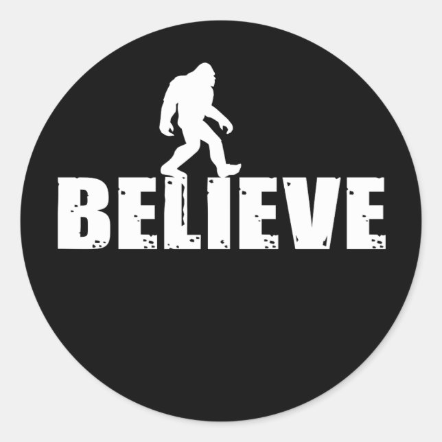 Sticker Rond Bigfoot Sasquatch Marcher Je Crois (Devant)