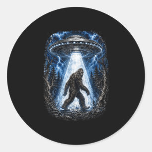 Sticker Rond Bigfoot ufo alien enlèvement drôle sasquatch