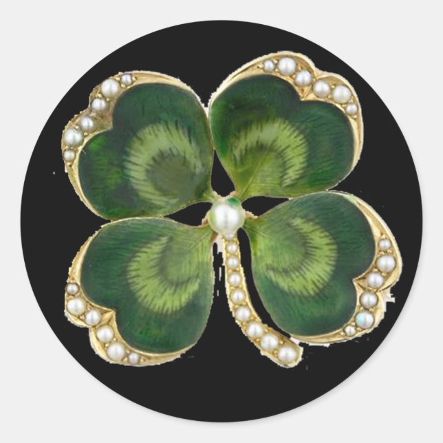 Sticker Rond Bijou Shamrock Gold Saint Patrick avec perles (Devant)