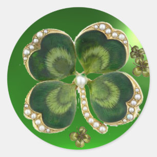 Sticker Rond Bijou Shamrock Gold Saint Patrick avec perles