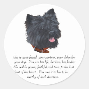 Sticker Rond Bijou Terrier Cairn Noir - Femelle