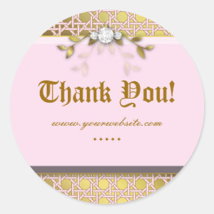 Sticker Rond Bijoux Feuille en treillis Or rose