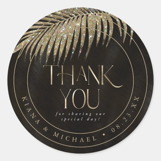 Sticker Rond Bijoux feuille Mariage Merci Gold ID830 (Devant)