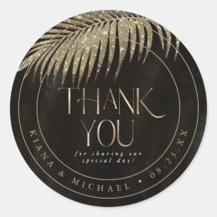 Sticker Rond Bijoux feuille Mariage Merci Gold ID830