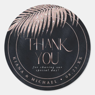 Sticker Rond Bijoux feuille Mariage Merci Rose or830