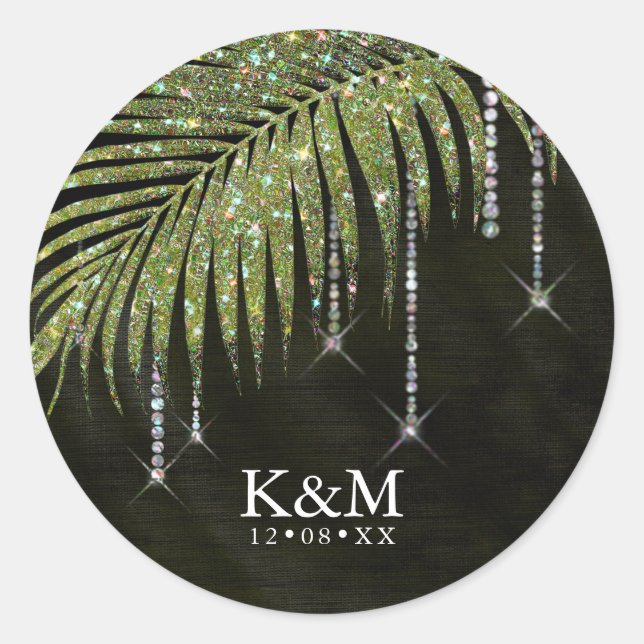 Sticker Rond Bijoux feuille Mariage vert ID830 rond classique (Devant)