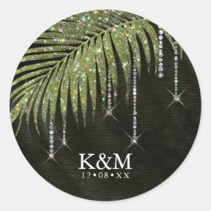 Sticker Rond Bijoux feuille Mariage vert ID830 rond classique
