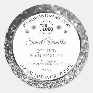Sticker Rond Bijoux Parties scintillant argent blanc Logo Étiqu