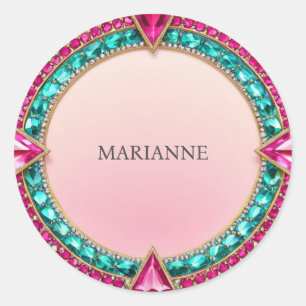 Sticker Rond Bijoux rose et turquoise