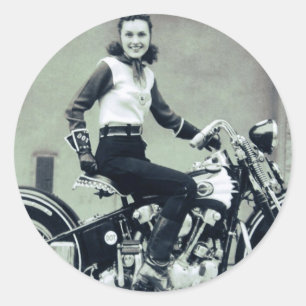 Sticker Rond Biker Babe