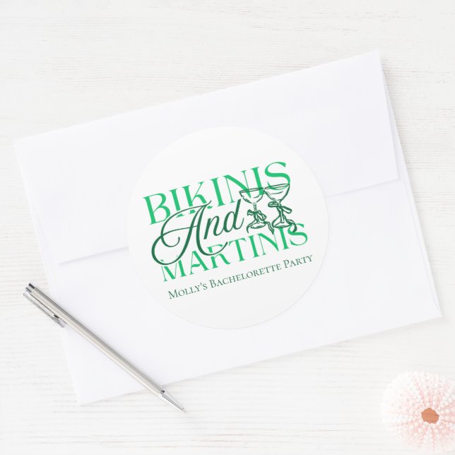 Sticker Rond Bikinis et Martinis - Bachelorette sur mesure (Enveloppe)