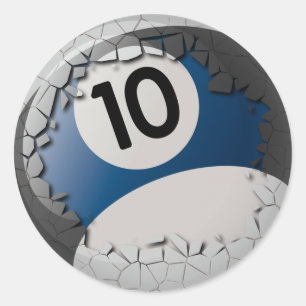 Sticker Rond Billard éclatant de coquille fissurée 10 balle