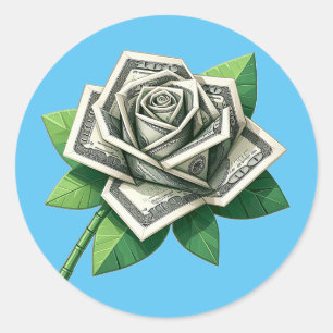 Sticker Rond billet de cent dollars origami art rose
