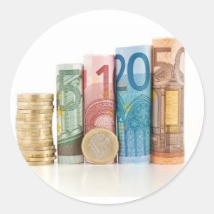 Sticker Rond billets et pièce roulés par euro