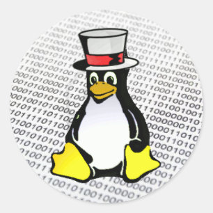 Sticker Rond Binaire Ubuntu de casquette supérieur de pingouin