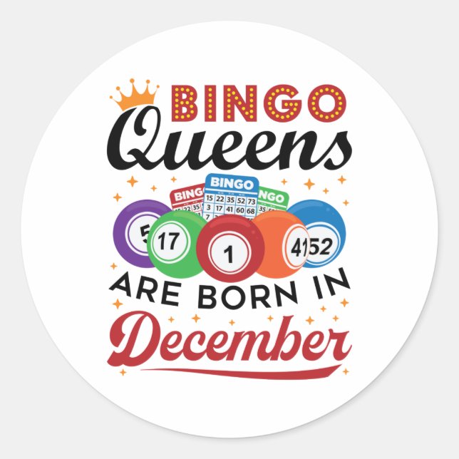 Sticker Rond Bingo Anniversaire Bingo Les reines sont nées en d (Devant)