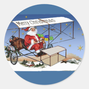 Sticker Rond Biplan vintage frais le père noël