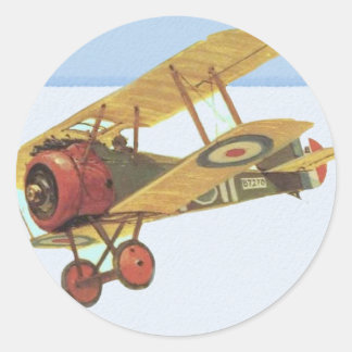 Sticker Rond Biplane jaune